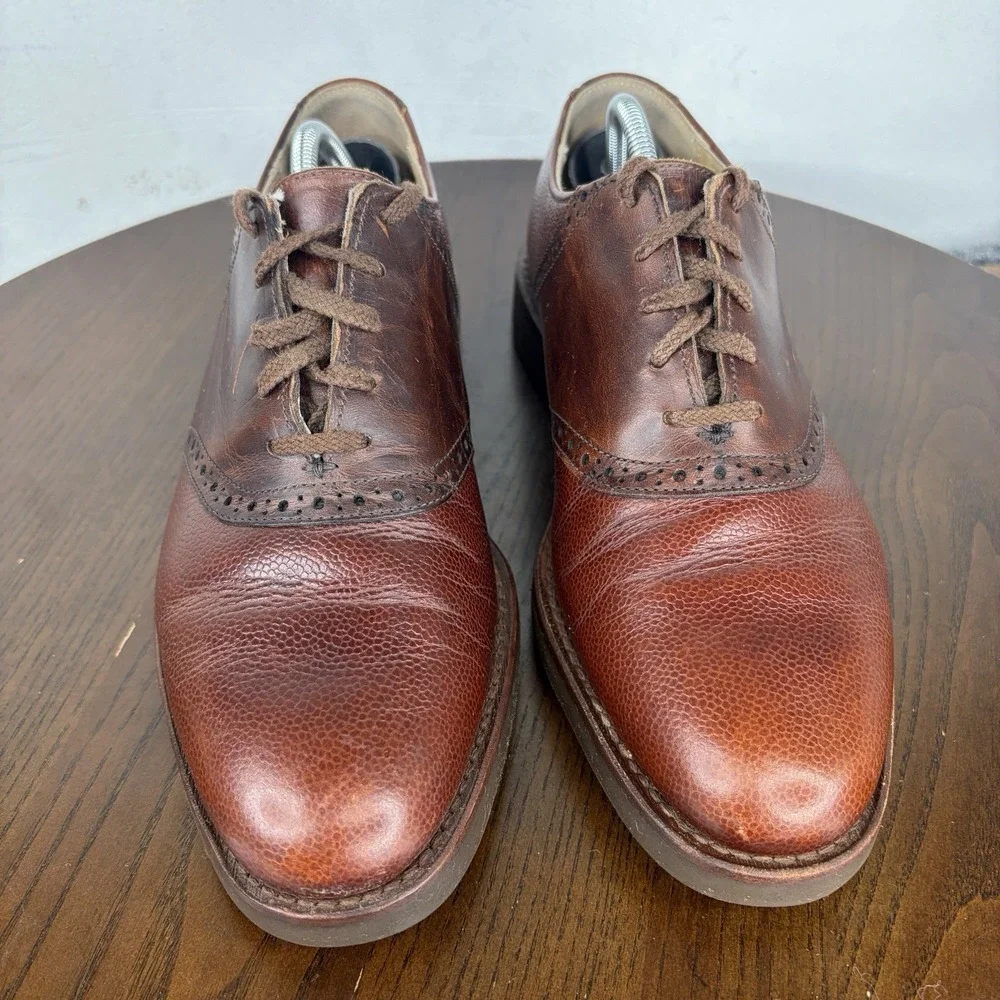 Cole Haan Shoes Men's 8D Brown Pebble Leather Brogue Derby Oxford Saddleback USA